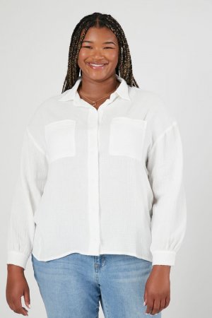 Рубашка больших размеров с заниженными рукавами , белый Forever 21