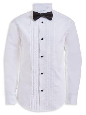 Комплект из трех предметов: рубашка-смокинг, галстук-бабочка и носовой платок для мальчика , белый Calvin Klein