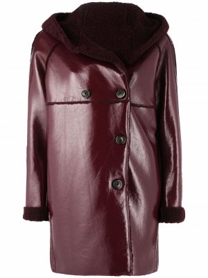 Двубортное пальто с капюшоном PINKO. Цвет: красный