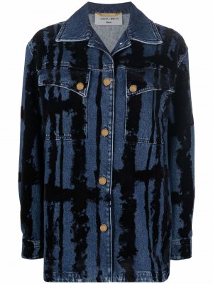 Джинсовая куртка с абстрактным принтом Alberta Ferretti. Цвет: синий
