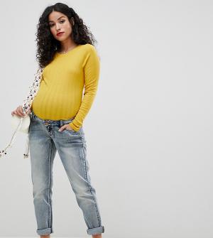 Джинсы в винтажном стиле со съемной вставкой для животика Maternity-Голубой Bandia