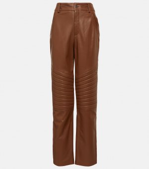 Кожаные брюки прямого кроя с высокой посадкой. , коричневый GIUSEPPE DI MORABITO