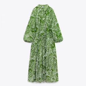 Длинное платье с принтом , зеленый ZARA
