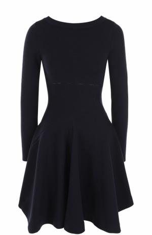 Приталенное мини-платье с длинным рукавом Alaia. Цвет: темно-синий