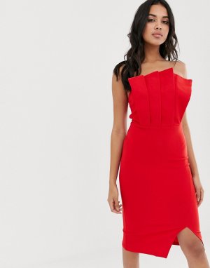 Платье-бандо миди с отделкой в виде веера -Красный Girl In Mind