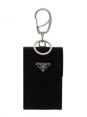 Брелок для ключей с бляшкой логотипом Prada. Цвет: черный