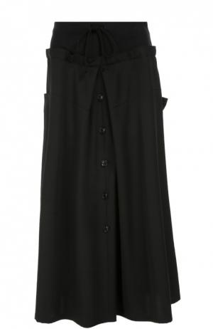 Шерстяная юбка-макси А-силуэта с эластичным поясом Yohji Yamamoto. Цвет: черный