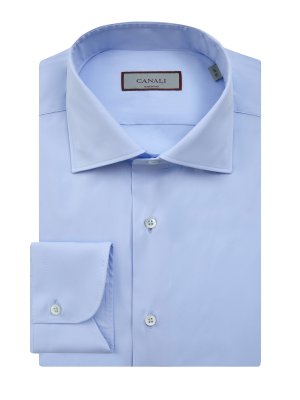 Однотонная рубашка из эластичного хлопкового поплина CANALI. Цвет: голубой