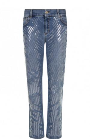 Укороченные расклешенные джинсы с пайетками Escada. Цвет: голубой