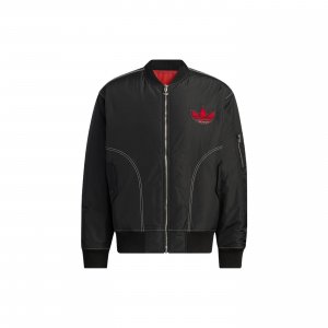 Originals Clover Plaid Logo Print Reversible Zip-Up Cotton Jacket Men Jackets Black HY7276 Adidas