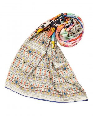 Шелковый шарф INOA. Цвет: серый+принт