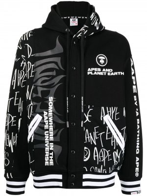 Куртка с капюшоном и логотипом AAPE BY *A BATHING APE®. Цвет: черный