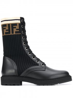 Ботинки в стиле милитари с логотипом FF Fendi. Цвет: черный