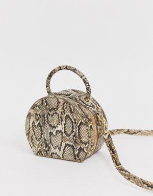 Круглая светло-коричневая сумка на плечо со змеиной отделкой -Светло-коричневый Chateau