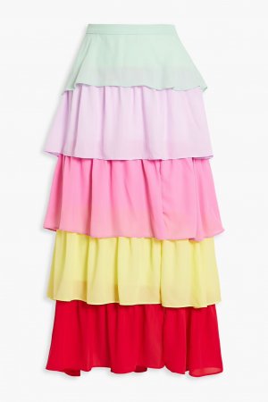 Ярусная юбка макси Elodie из крепдешина в стиле колор-блок , многоцветный Olivia Rubin