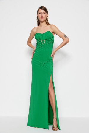 Платье вечернее на подкладке с аксессуарами, изумрудно-зеленый Trendyol