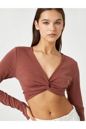 Укороченная футболка для йоги с шелковистой текстурой из модальной смеси , коричневый Koton