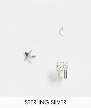 Набор из 3 серег стерлингового серебра со стразами и дизайном небесных тел -Серебряный Kingsley Ryan