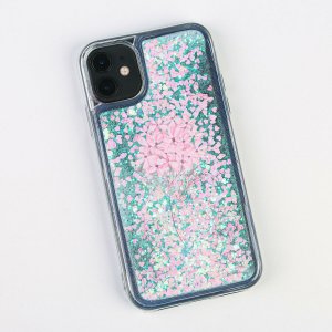 Чехол для телефона iphone 11 с блёстками внутри flower, 7.6 × 15.1 см Like me. Цвет: голубой, розовый