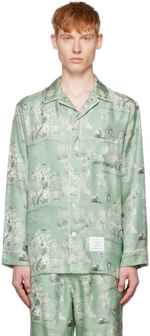 Зеленая пижамная рубашка с цветочным принтом Thom Browne