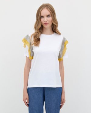Женская футболка с рюшами из чистого хлопка , оптический белый Iwie