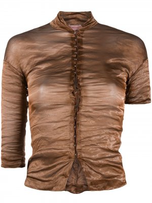 Блузка 1990-х годов с короткими рукавами и сборками Romeo Gigli Pre-Owned. Цвет: коричневый