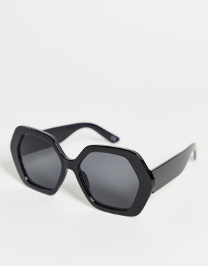 Черные солнцезащитные очки с крупной шестиугольной оправой в стиле 70-х Recycled-Черный ASOS DESIGN