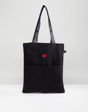 Черная сумка-тоут с вышивкой Lazy Oaf. Цвет: черный