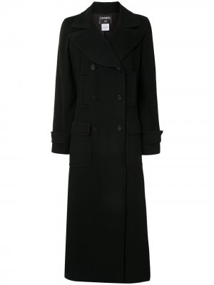 Длинное двубортное пальто 2001-го года Chanel Pre-Owned. Цвет: черный