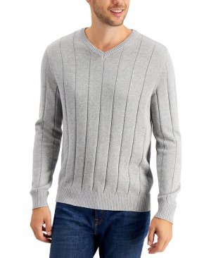 Мужской хлопковый свитер с v-образным вырезом и драпировкой , цвет Soft Grey Heather Club Room