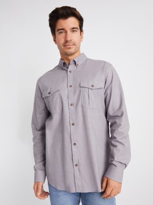Рубашка из хлопка с длинным рукавом и карманами zolla. Цвет: серый