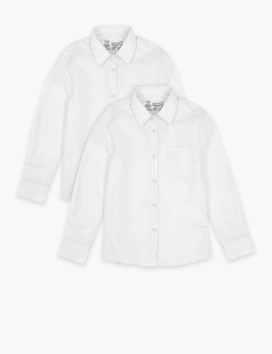 Школьная блузка из чистого хлопка (2 шт) Marks & Spencer. Цвет: белый