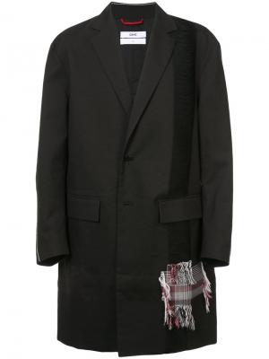 Пальто с клетчатыми нашивками Oamc. Цвет: черный