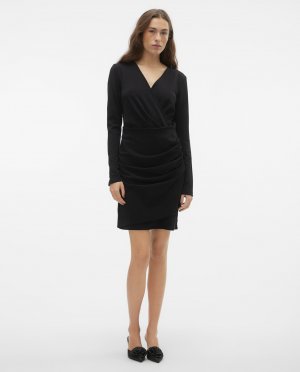 Короткое платье с длинными рукавами и складками , черный Vero Moda