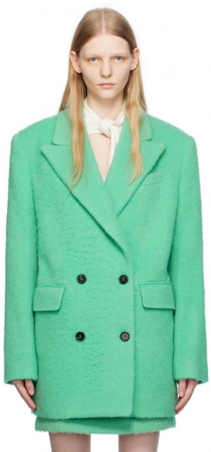 Зеленое двубортное пальто MSGM