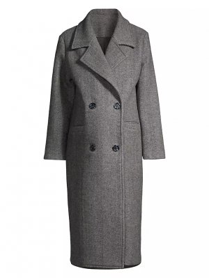 Шерстяное двубортное пальто для беременных Amanda с узором «елочка», серый Emilia George