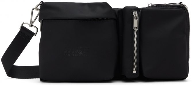 Черная нейлоновая сумка через плечо с тремя карманами MM6 Maison Margiela
