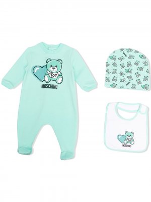 Комплект Teddy Bear из пижамы и нагрудника с шапкой Moschino Kids. Цвет: зеленый