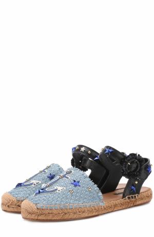 Плетеные эспадрильи с аппликациями и заклепками Dolce & Gabbana. Цвет: голубой