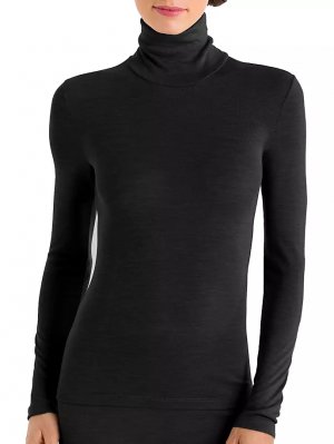 Пуловер из шерсти и шелка с высоким воротником Hanro, черный HANRO
