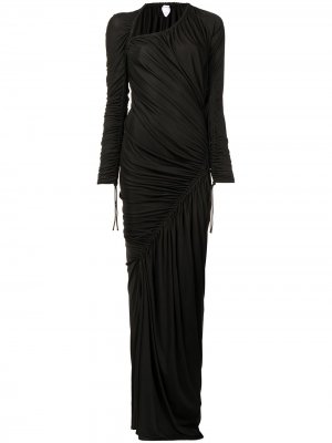 Длинное платье асимметричного кроя со сборками Bottega Veneta. Цвет: черный