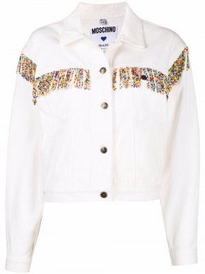 Джинсовая куртка с бахромой из бисера Moschino Pre-Owned. Цвет: белый