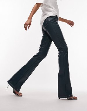 Голубые расклешенные джинсы скинни из искусственной кожи с застежкой-молнией спереди и разрезом по низу Topshop