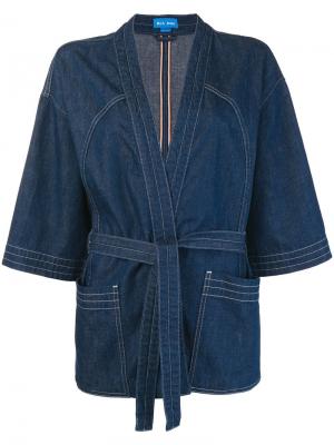 Жакет-кимоно с завязкой на талии Mih Jeans. Цвет: синий