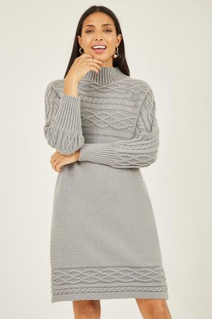 Серое платье-туника крупной вязки меланжевого цвета , серый Yumi