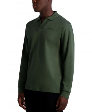 Мужская трикотажная рубашка-поло с длинным рукавом и воротником Johnny фирменным логотипом KARL LAGERFELD PARIS, зеленый Paris