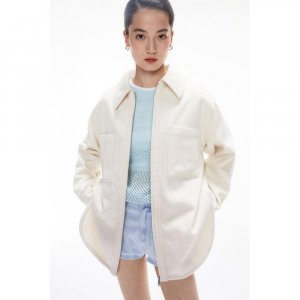 Джинсовая куртка-рубашка HM кремового цвета H&M