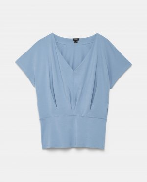 Женская футболка из хлопка стрейч с v-образным вырезом , сахарная бумага синего цвета Iwie