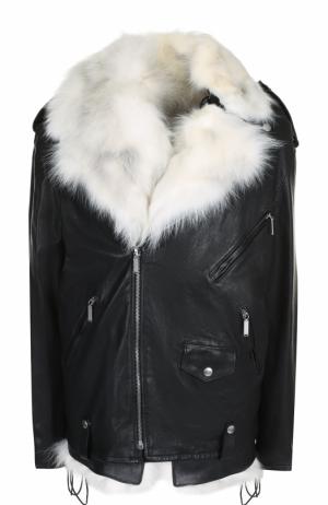 Кожаная куртка с подстежкой из меха лисы Saint Laurent. Цвет: черный