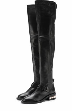 Кожаные ботфорты на декорированном каблуке Nicholas Kirkwood. Цвет: черный